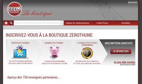 Capture d'écran de la page d'accueil de la boutique ZeroThune