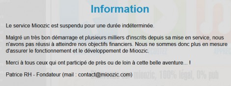 Annonce de la fermeture de Mioozic.com